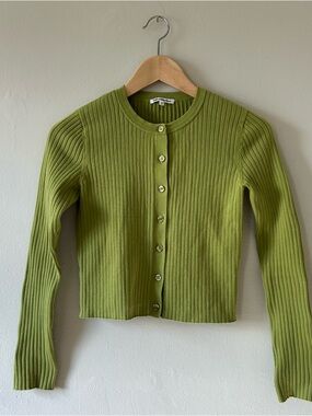 Reformation Green Ribbed Knit Cardigan